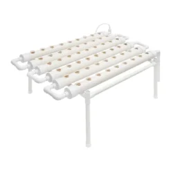 Hydroponiskt odlingssystem - 1-lagers rörsystem - 54 odlingsplatser - PVC-U - Rör Ø 6,3 cm, Hål Ø 3,2 cm - Vattensnålt - Ljusgrå