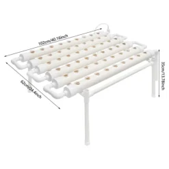 Hydroponiskt odlingssystem - 1-lagers rörsystem - 54 odlingsplatser - PVC-U - Rör Ø 6,3 cm, Hål Ø 3,2 cm - Vattensnålt - Ljusgrå