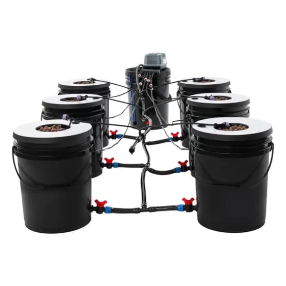 Hydroponiskt odlingssystem - DWC 7-hinkars kit - 20 l per hink - Luftpump EU-kontakt - Max lyfthöjd 1,2 m - PP - Svart