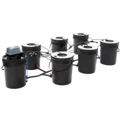Hydroponiskt odlingssystem - DWC 7-hinkars kit - 20 l per hink - Luftpump EU-kontakt - Max lyfthöjd 1,2 m - PP - Svart