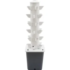 Hydroponiskt odlingssystem - Vertikalt tornkit - 6 våningar - 30 planteringshål - Med vattenpump - Vattennivåmätare - Vit/Grå