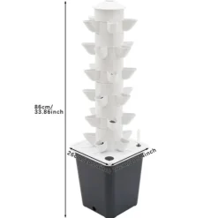 Hydroponiskt odlingssystem - Vertikalt tornkit - 6 våningar - 30 planteringshål - Med vattenpump - Vattennivåmätare - Vit/Grå