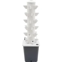 Hydroponiskt odlingssystem - Vertikalt tornkit - 6 våningar - 30 planteringshål - Med vattenpump - Vattennivåmätare - Vit/Grå