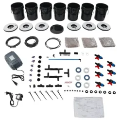 Hydroponiskt odlingssystem - kit - 7 delar - 20 l odlingshinkar - jordlös odling - med luftpump - svart