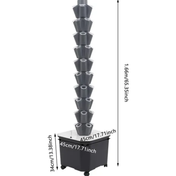 Hydroponiskt odlingssystem, vertikal design, 50 planteringshål,Grå