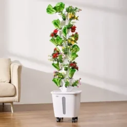 Hydroponiskt odlingssystem, 50 pods 10 nivåer, 35x35x131 cm, vit, inomhusträdgård