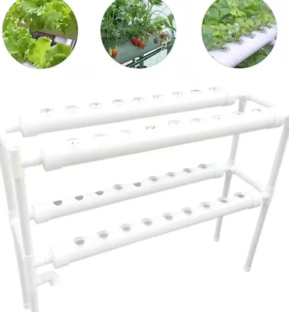 Hydroponiskt odlingssystem - Inomhus odlingskit - 36 odlingsplatser - 2 nivåer - För örter och grönsaker - Vit