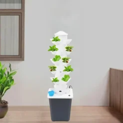 Hydroponiskt odlingstorn - Odlingssystem - 30 Hål - 6 Nivåer - EU-kontakt - Nätdriven - Golvstående - Med pump - Vit