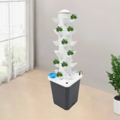 Hydroponiskt odlingstorn - Odlingssystem - 30 Hål - 6 Nivåer - EU-kontakt - Nätdriven - Golvstående - Med pump - Vit