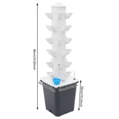 Hydroponiskt odlingstorn - Odlingssystem - 30 Hål - 6 Nivåer - EU-kontakt - Nätdriven - Golvstående - Med pump - Vit