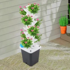 Hydroponiskt odlingstorn - Vertikalt planteringssystem - 7 nivåer, 35 plantor - Inomhusodlingskit - EU-kontakt - Vit