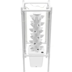 Hydroponiskt trädgårdssystem - Vertikalt odlingstorn - 30 Odlingshål - 6 Lager - 4 Växtlampor - 10 L Vattentank - Storlek 39×39×97 cm - Vit