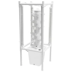 Hydroponiskt trädgårdssystem - Vertikalt odlingstorn - 30 Odlingshål - 6 Lager - 4 Växtlampor - 10 L Vattentank - Storlek 39×39×97 cm - Vit