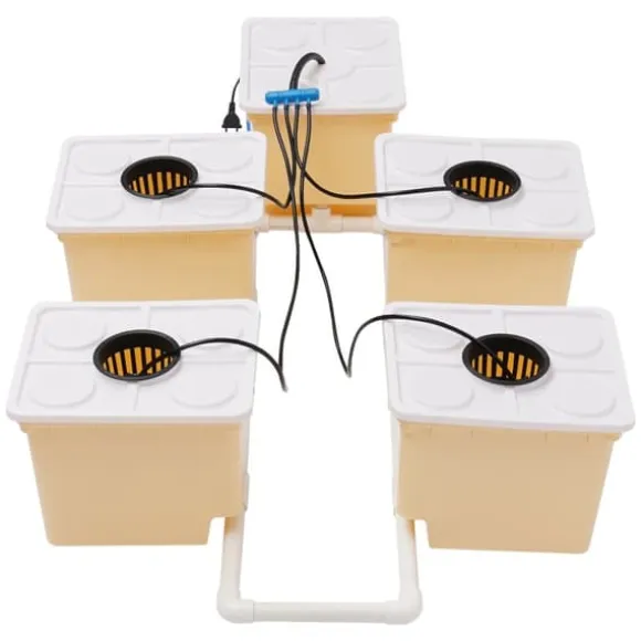 Hydroponiskt växtsystem, 4 hinkar, effektiv näringsdispensation,Gul