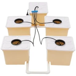 Hydroponiskt växtsystem, 4 hinkar, effektiv näringsdispensation,Gul