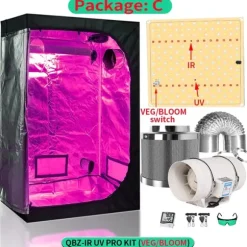 Hydroponiskt växtsystem, Fullspektrum LED-lampor, Kompletta växttältkit,120x60x150cm kit, Paket C