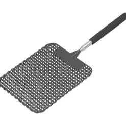 Infällbar Plast Flugsmälla Myggracket med Rostfritt Stålstång för Hemmakontor Svart