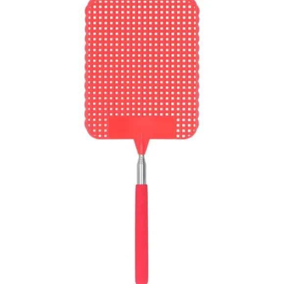 Infällbar Plast Flugsmälla Myggracket med Rostfri Stång för Hemmakontor Röd