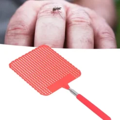 Infällbar Plast Flugsmälla Myggracket med Rostfri Stång för Hemmakontor Röd