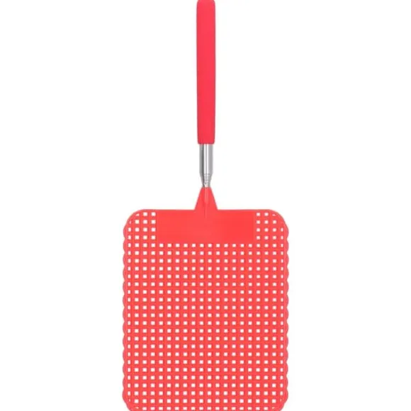 Infällbar Plast Flugsmälla Myggracket med Rostfri Stång för Hemmakontor Röd