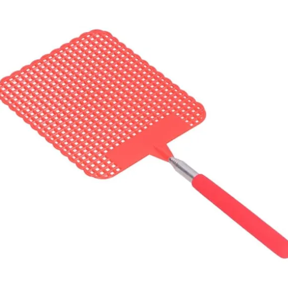 Infällbar Plast Flugsmälla Myggracket med Rostfri Stång för Hemmakontor Röd