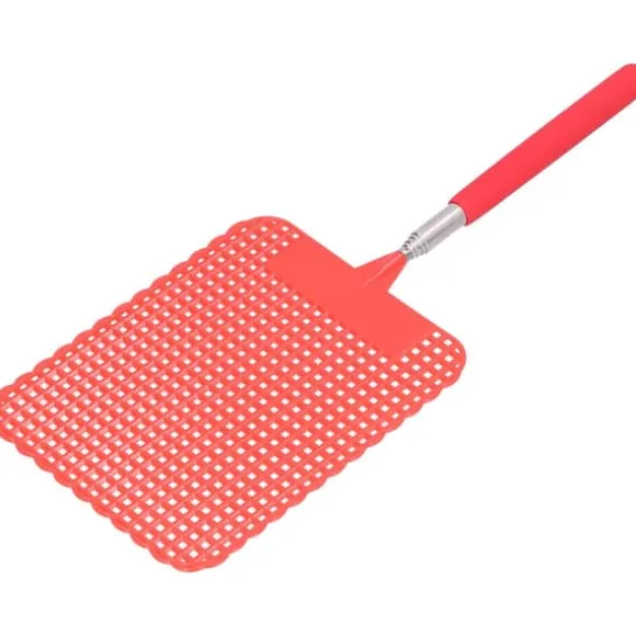 Infällbar Plast Flugsmälla Myggracket med Rostfri Stång för Hemmakontor Röd