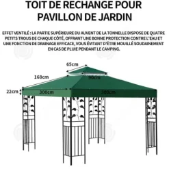 INN Ersättningstak 3x3m grönt tältpresenning Ersättningstak för trädgårdspaviljong vattentät duk universalersättningsduk