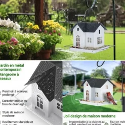 INN Fågelmatare hängande i form av ett hus med solenergi LED-lampor, dekor för trädgård, utomhus fågelmatare