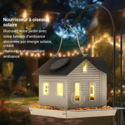 INN Fågelmatare hängande i form av ett hus med solenergi LED-lampor, dekor för trädgård, utomhus fågelmatare