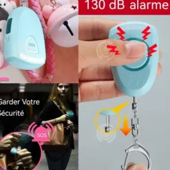 INN Personligt Alarm 130dB Högvolym LED-ljus Utomhus Bärbar Nyckelring Alarm Typ-C Laddningslarm Blå