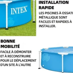 INN Pool med metallram 2,44x2,44x0,51m PVC 1828 liter blå poolsats metallram havspool metallram rund rörformad