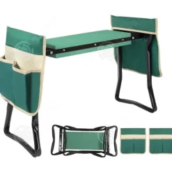 INN Relaxdays knästol för trädgårdsarbete underhåll av metallprodukter trädgårdsredskap hopfällbar trädgårdsmästarpall med 2 verktygsst.