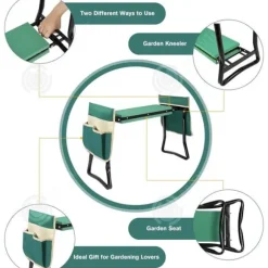 INN Relaxdays knästol för trädgårdsarbete underhåll av metallprodukter trädgårdsredskap hopfällbar trädgårdsmästarpall med 2 verktygsst.