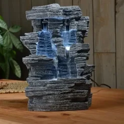 Inomhus LED-fontän - ZEN LIGHT - Grand Canyon - 3 kallvita LED-lampor - Tyst pump - Grå