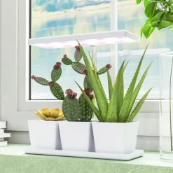 Inomhus växtlampa - Fullspektrum grow light - 30 LED - Höjdjusterbar - Automatisk timer 8/12/16/24 h - Fristående - 3 lådor - Vit