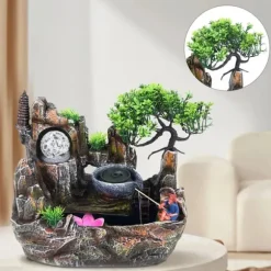 Inomhusfontän - Bordfontän - Vattenfall - LED Med Färgskifte - 220V - Harts - Traditionell Kinesisk Stil - Zen Meditation