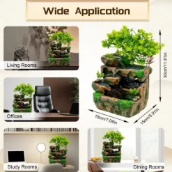 Inomhusfontän - Bordsfontän - LED-belysning - Vattenfall - Polyresin - 220–240 V - 18×15×30 cm - Modern stil - Grön