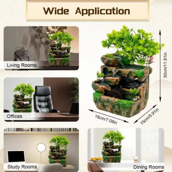 Inomhusfontän - Bordsfontän - LED-belysning - Vattenfall - Polyresin - 220–240 V - 18×15×30 cm - Modern stil - Grön