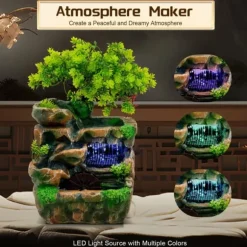 Inomhusfontän - Bordsfontän - LED-belysning - Vattenfall - Polyresin - 220–240 V - 18×15×30 cm - Modern stil - Grön