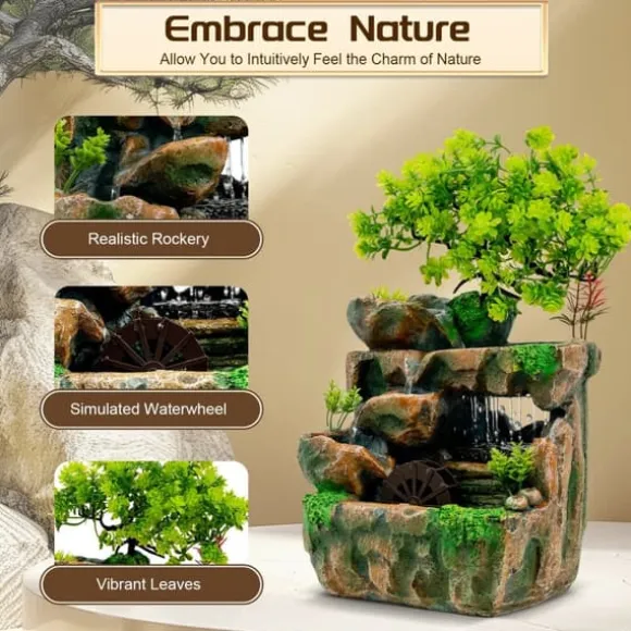 Inomhusfontän - Bordsfontän - LED-belysning - Vattenfall - Polyresin - 220–240 V - 18×15×30 cm - Modern stil - Grön