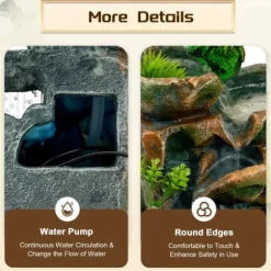 Inomhusfontän - Bordsfontän - LED-belysning - Vattenfall - Polyresin - 220–240 V - 18×15×30 cm - Modern stil - Grön