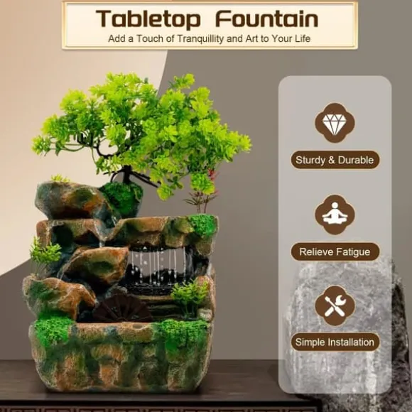 Inomhusfontän - Bordsfontän - LED-belysning - Vattenfall - Polyresin - 220–240 V - 18×15×30 cm - Modern stil - Grön