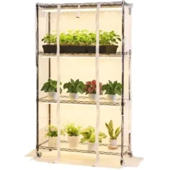 Inomhusväxthus, 4-vånings växtställ med växtlampa, 90x35x150 cm, metall