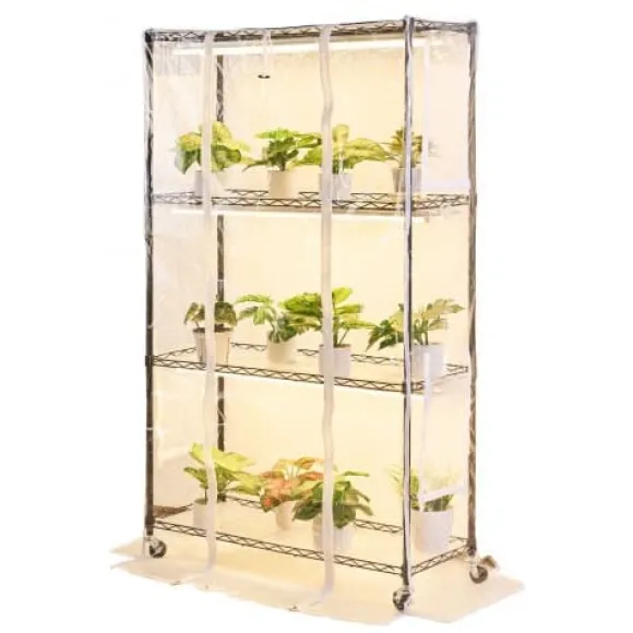 Inomhusväxthus, 4-vånings växtställ med växtlampa, 90x35x150 cm, metall