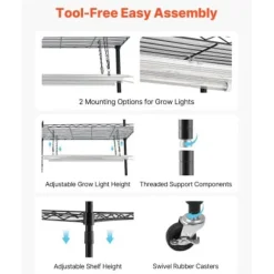 Inomhusväxthus, 4-vånings växtställ med växtlampa, 90x35x150 cm, metall