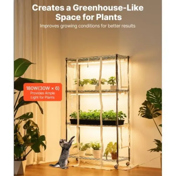 Inomhusväxthus, 4-vånings växtställ med växtlampa, 90x35x150 cm, metall