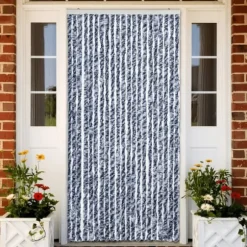 Insektsdraperi blå, vit och silver 90x220 cm chenille