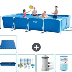 Intex rektangulär ram swimmingpool - 450 x 220 x 84 cm - Blå - ingår Tillbehör A246