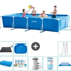 Intex rektangulär ram swimmingpool - 450 x 220 x 84 cm - Blå - ingår Tillbehör A316