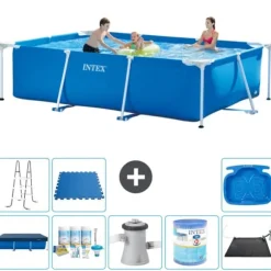 Intex rektangulär ram swimmingpool - 300 x 200 x 75 cm - Blå - ingår Tillbehör A181